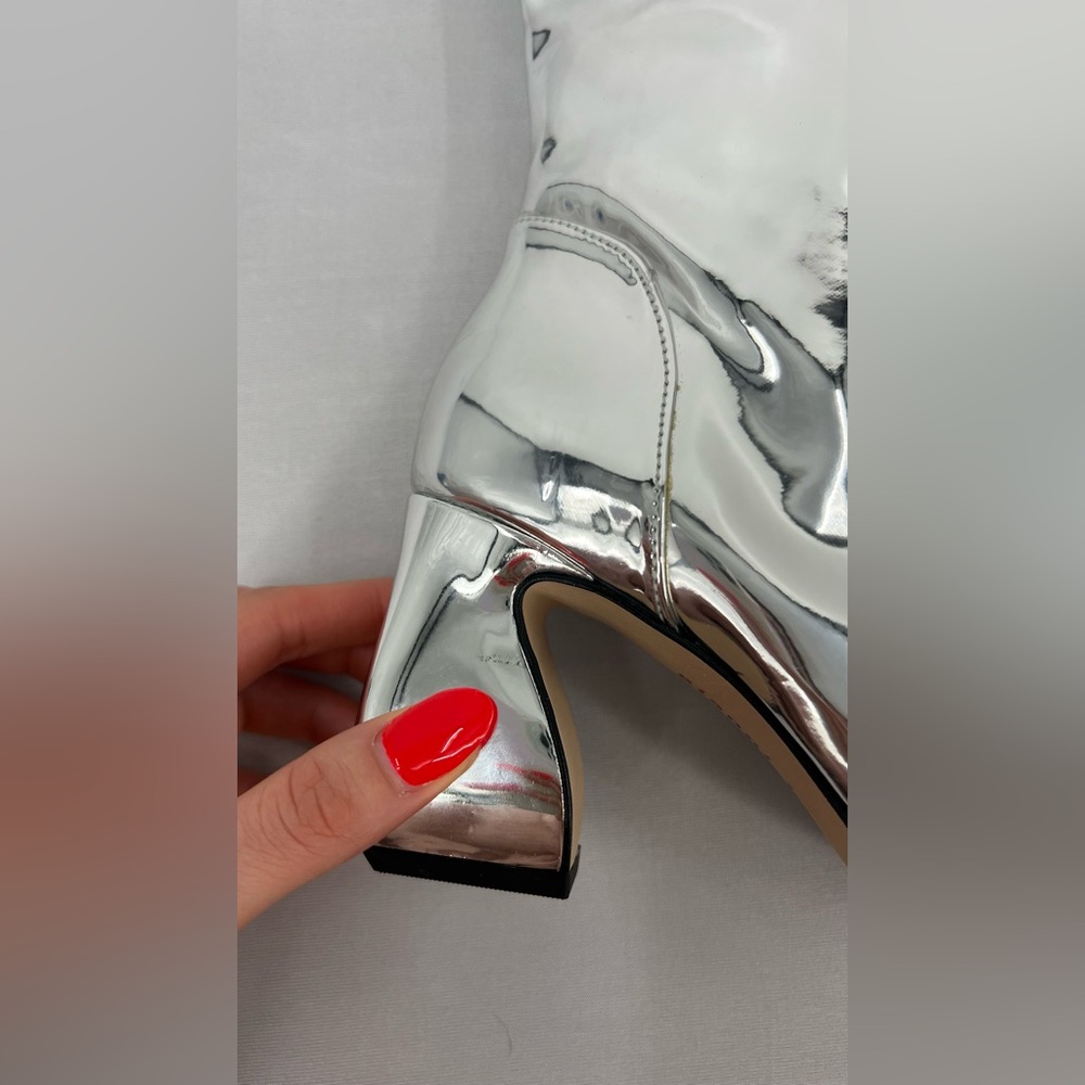 Silver Metallic chrome knee high boots festival concert boots 6 disco futuristic - Picture 12 of 16